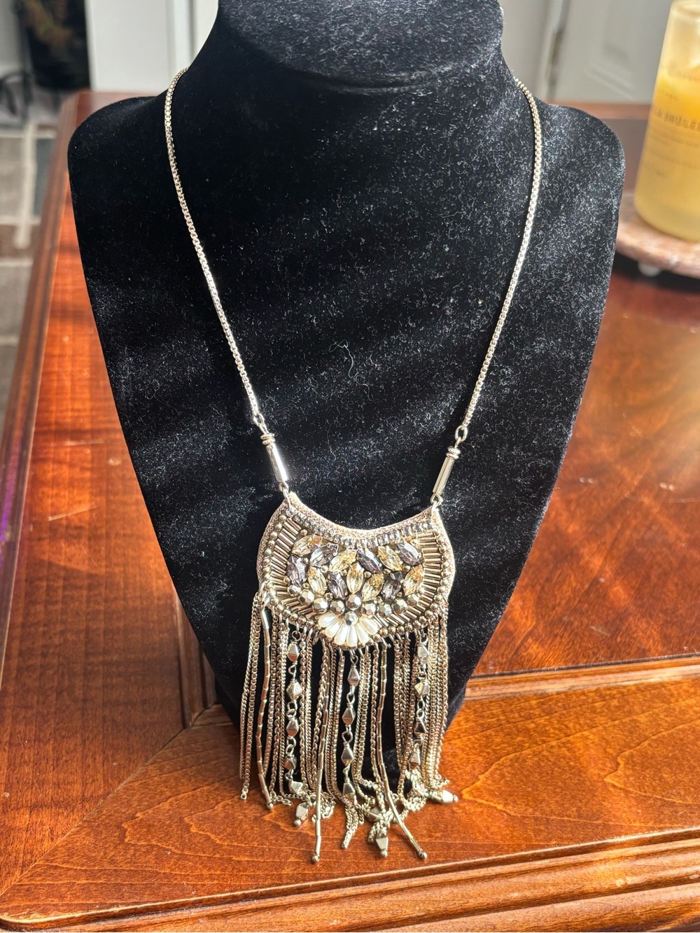 Stella & Dot Gold Floral Fringe Bib Necklace